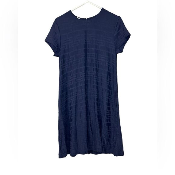 J.McLaughlin Textured Knit Jacquard Crew Neck Cap Sleeve Swing Dress Navy Blue - Picture 3 of 8